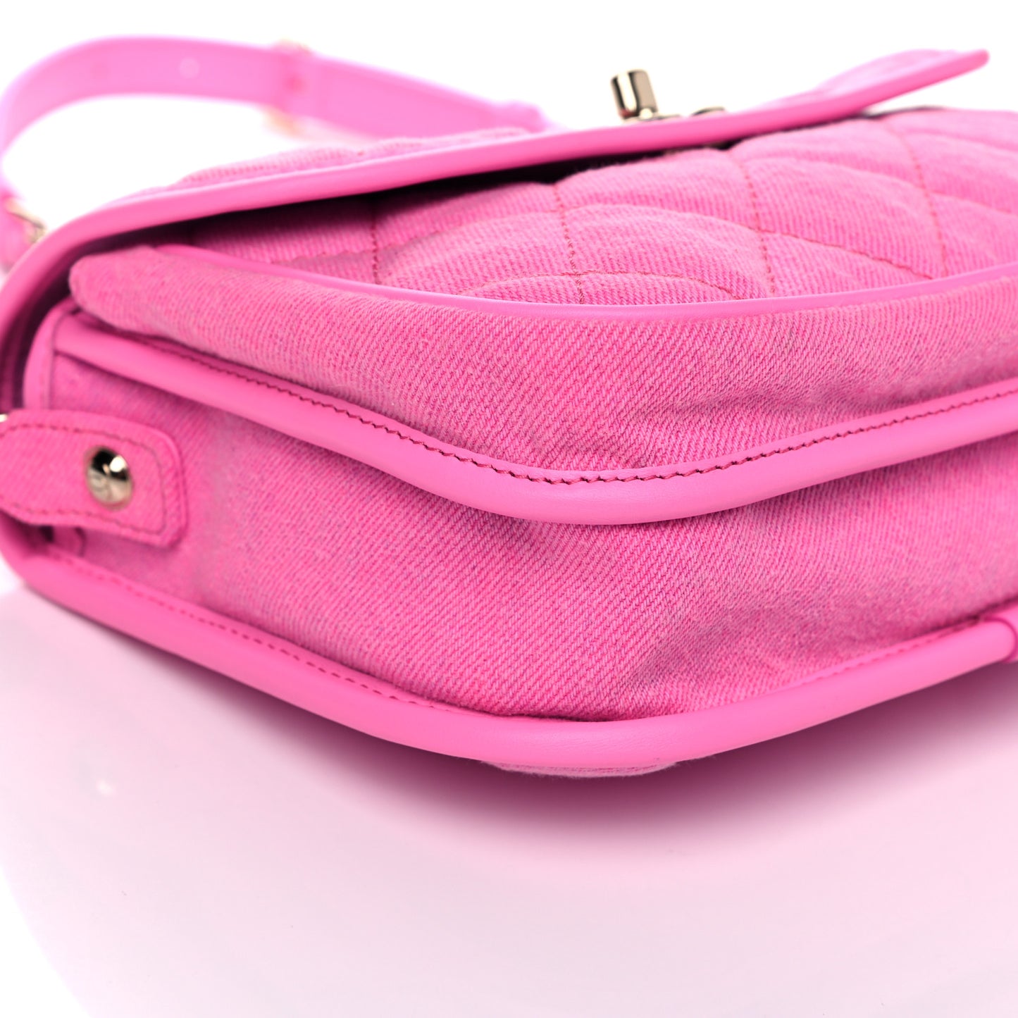 Denim Quilted Small Messenger Flap Neon Pink