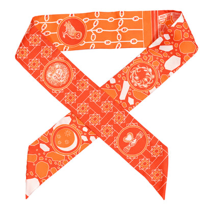 Hermes Silk La Danse Des Amazones Twilly Orange Corail White 1 of 5