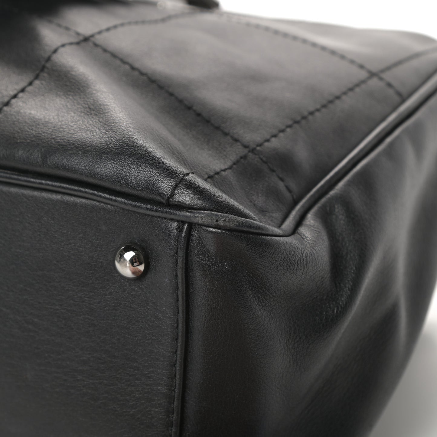 Lambskin Square Stitched Large Tote Black