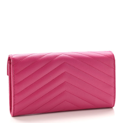 Saint Laurent Grain De Poudre Matelasse Chevron Monogram Flap Wallet Fuxia 3 of 10