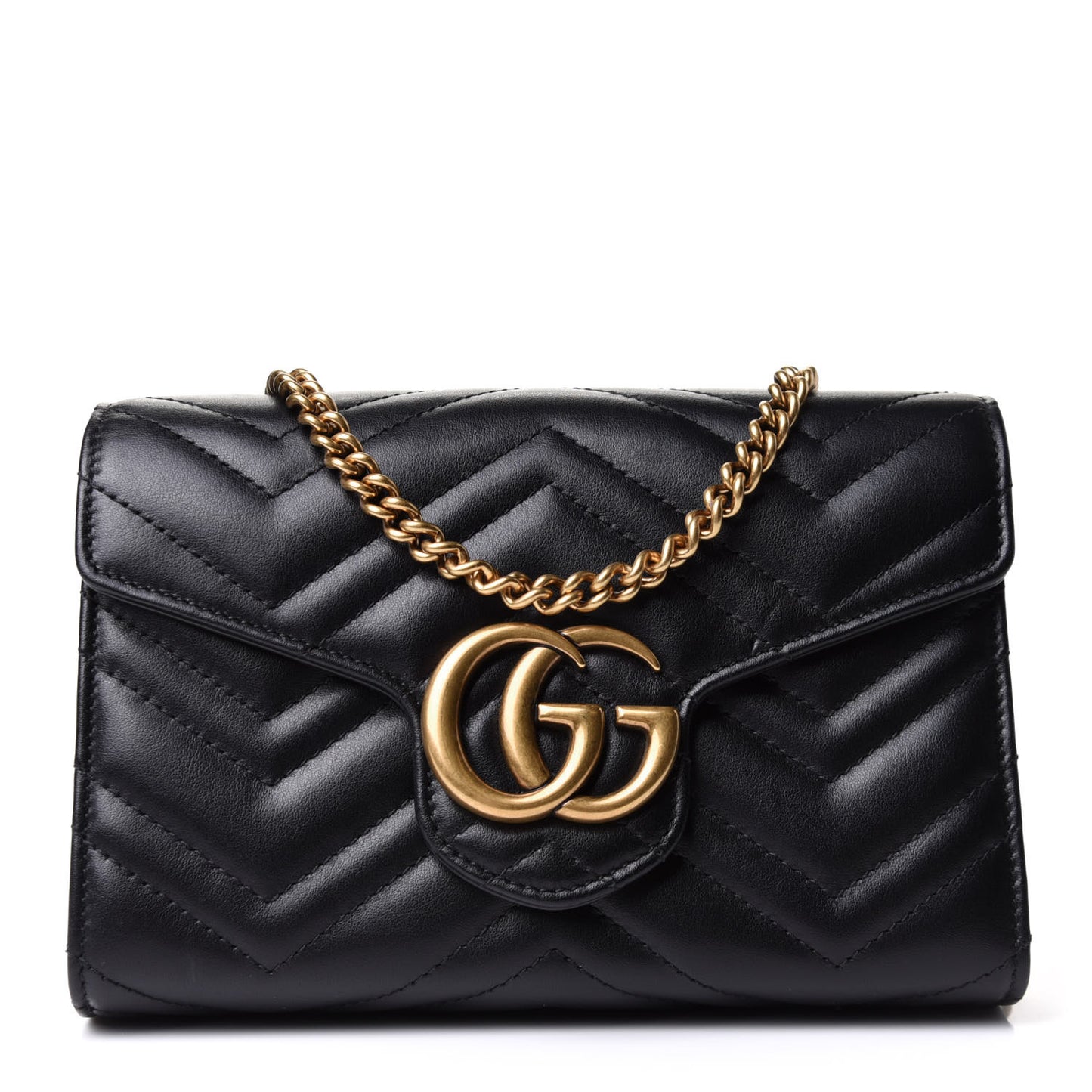 Calfskin Matelasse GG Marmont Chain Wallet Black