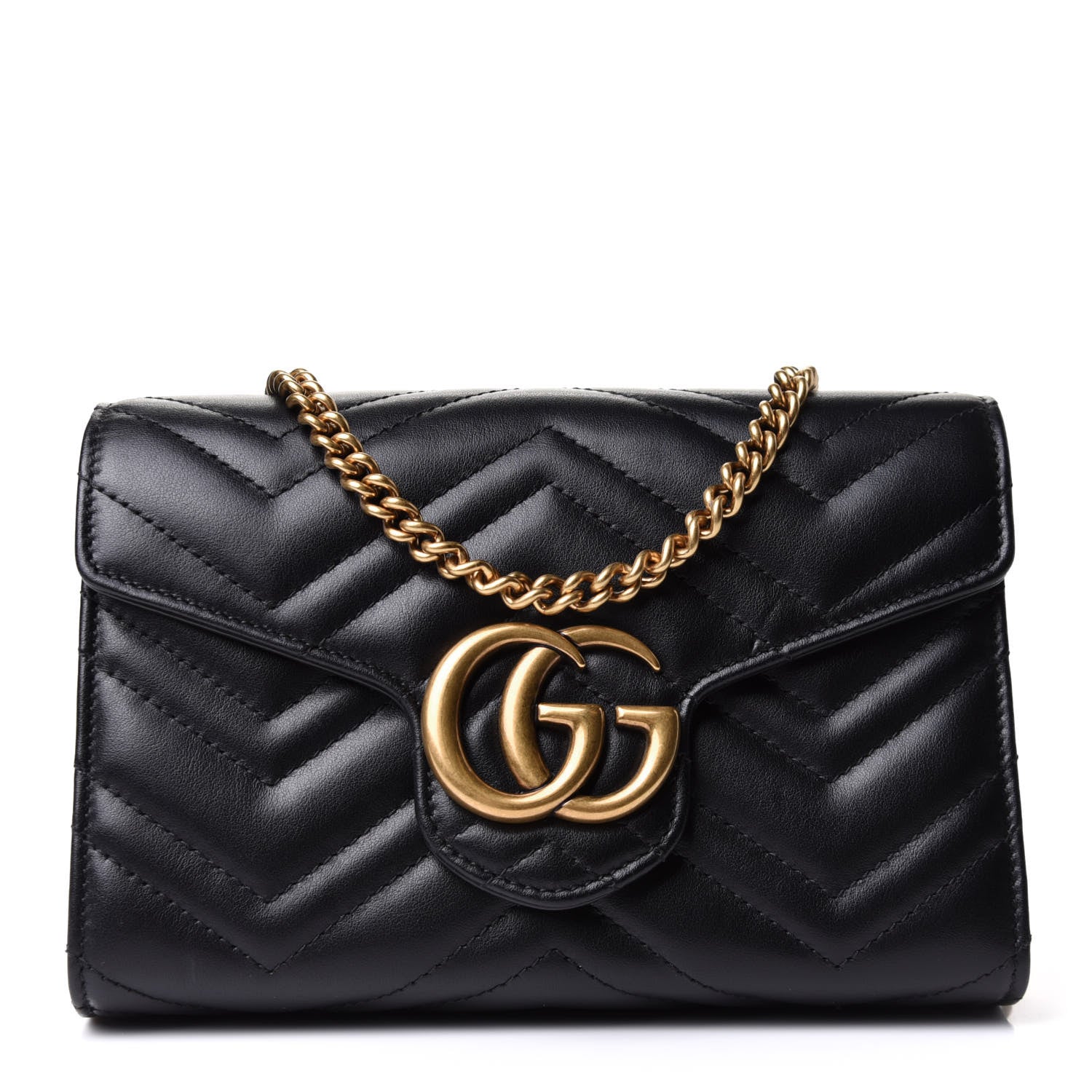 Gucci Calfskin Matelasse GG Marmont Chain Wallet Black 1 of 10