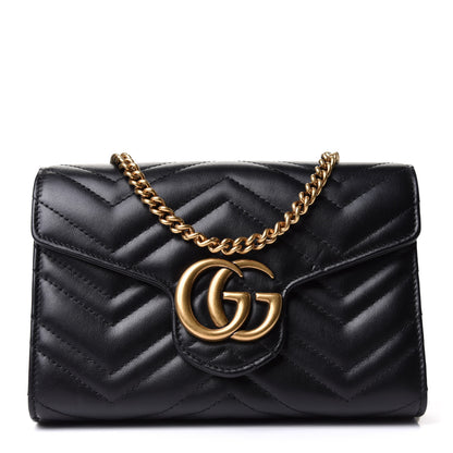 Gucci Calfskin Matelasse GG Marmont Chain Wallet Black 1 of 10