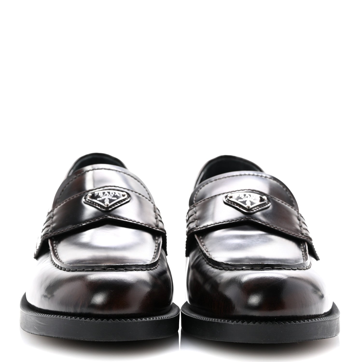 Prada Spazzolato Fume Metal Triangle Logo 35mm Loafers 38.5 Bruciato 3 of 9