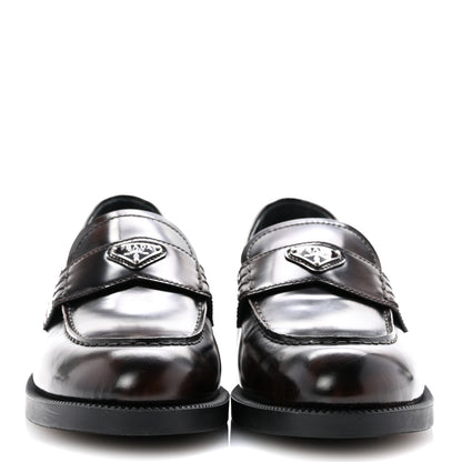 Prada Spazzolato Fume Metal Triangle Logo 35mm Loafers 38.5 Bruciato 3 of 9