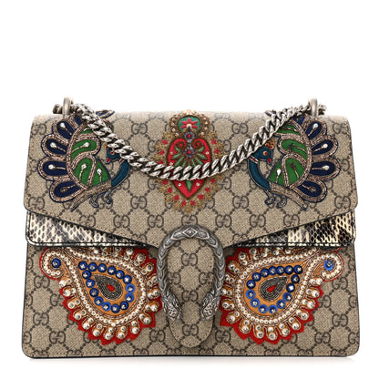 Gucci GG Supreme Monogram Snakeskin Flower Embroidered Medium Dionysus Shoulder Bag Beige Orange 1 of 12