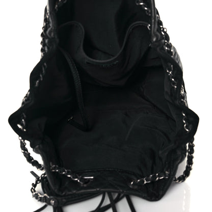 Chanel Goatskin Suede Calfskin Quilted Patchwork Drawstring Bag Black 5 of 14