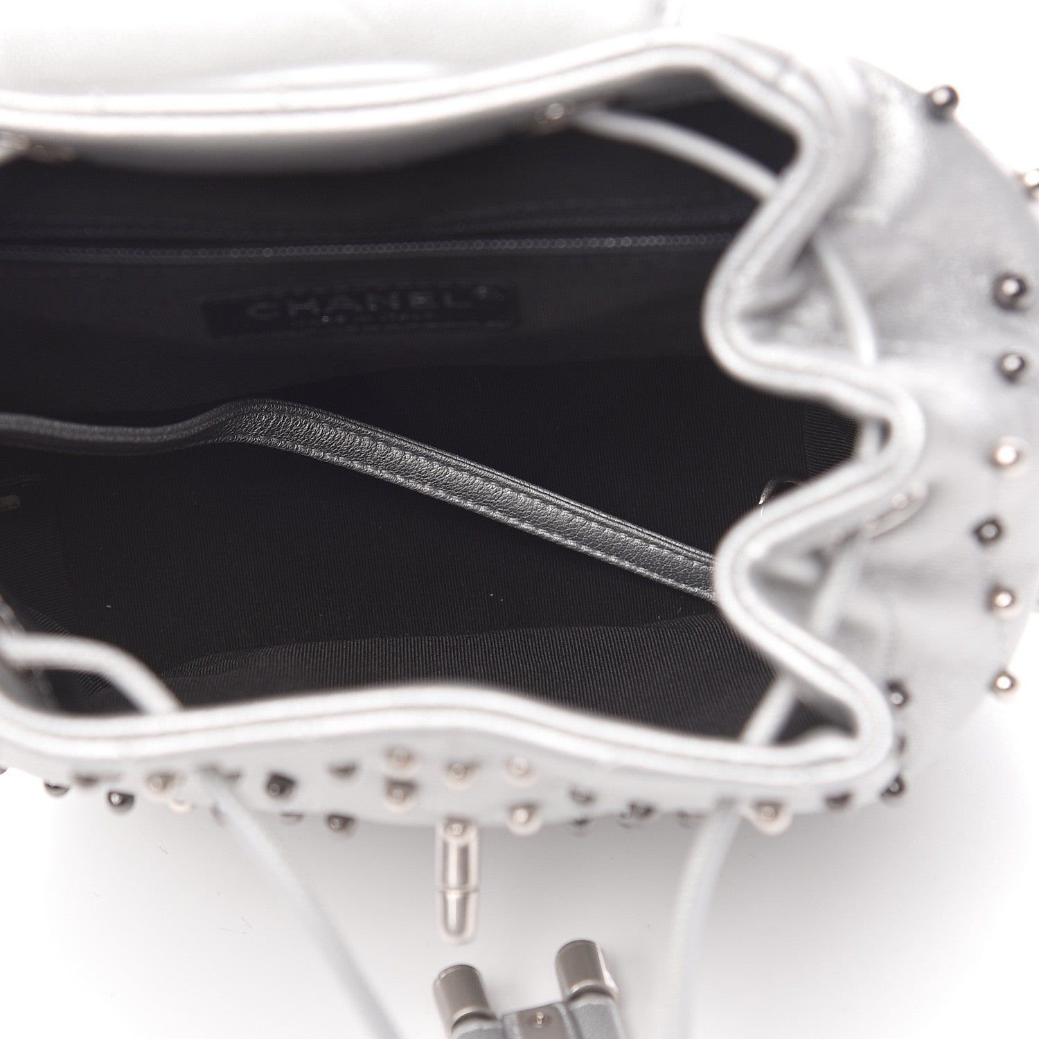 Chanel Metallic Lambskin Chevron Quilted Studded Stud Wars Backpack Silver 5 of 10