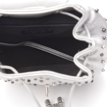 Chanel Metallic Lambskin Chevron Quilted Studded Stud Wars Backpack Silver 5 of 10