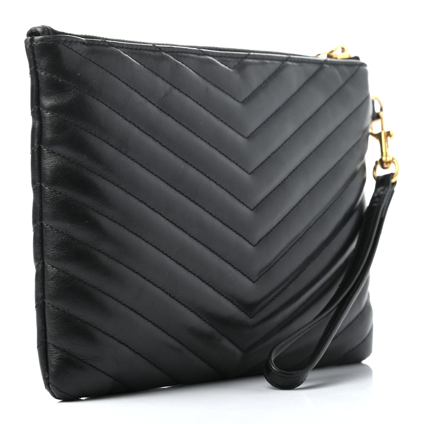 Calfskin Matelasse Chevron Monogram A5 Wristlet Black