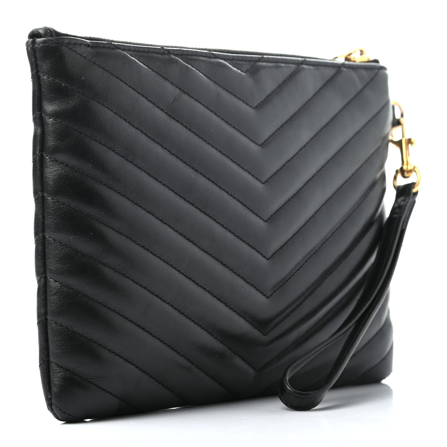 Saint Laurent Calfskin Matelasse Chevron Monogram A5 Wristlet Black 3 of 7