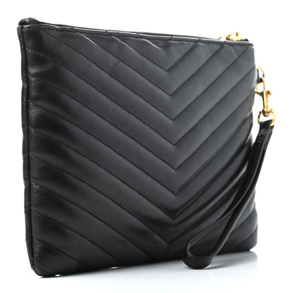 Saint Laurent Calfskin Matelasse Chevron Monogram A5 Wristlet Black 3 of 7