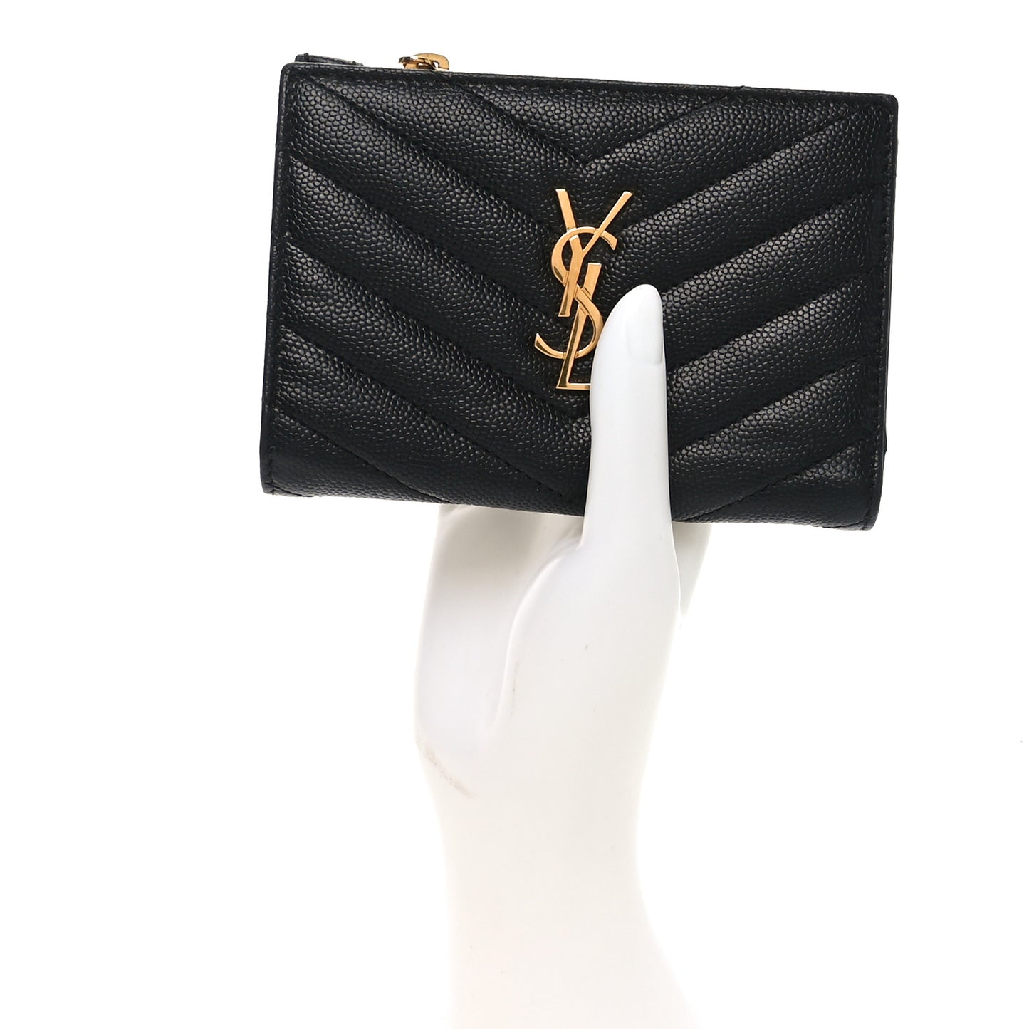 Grain De Poudre Matelasse Chevron Monogram Zipped Two-Part Wallet Black