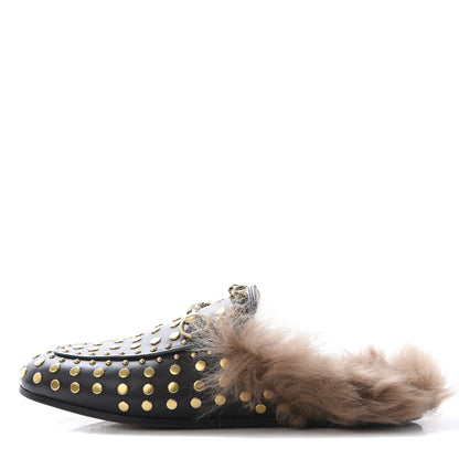 Gucci Calfskin Lambswool Studded Womens Princetown Slippers 36 Black 1 of 8
