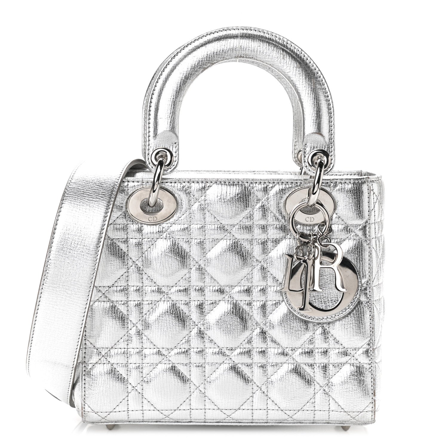 Christian Dior Metallic Grained Calfskin Cannage Small Lucky Badges My Lady Dior Silver 1 of 9