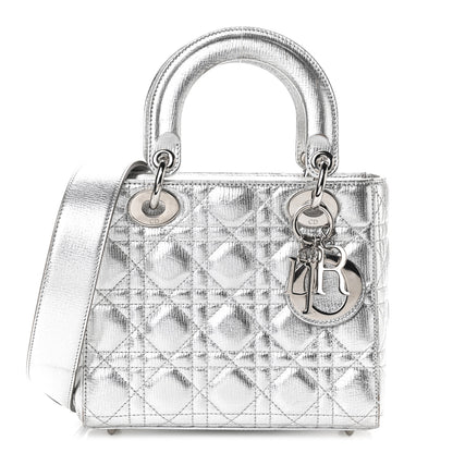 Christian Dior Metallic Grained Calfskin Cannage Small Lucky Badges My Lady Dior Silver 1 of 9