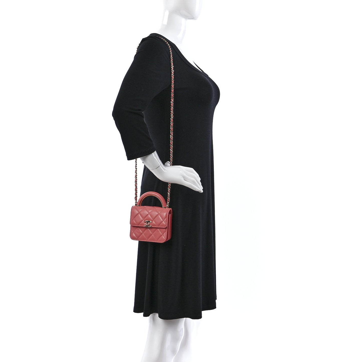 Lambskin Quilted Top Handle Flap Clutch With Chain Pink