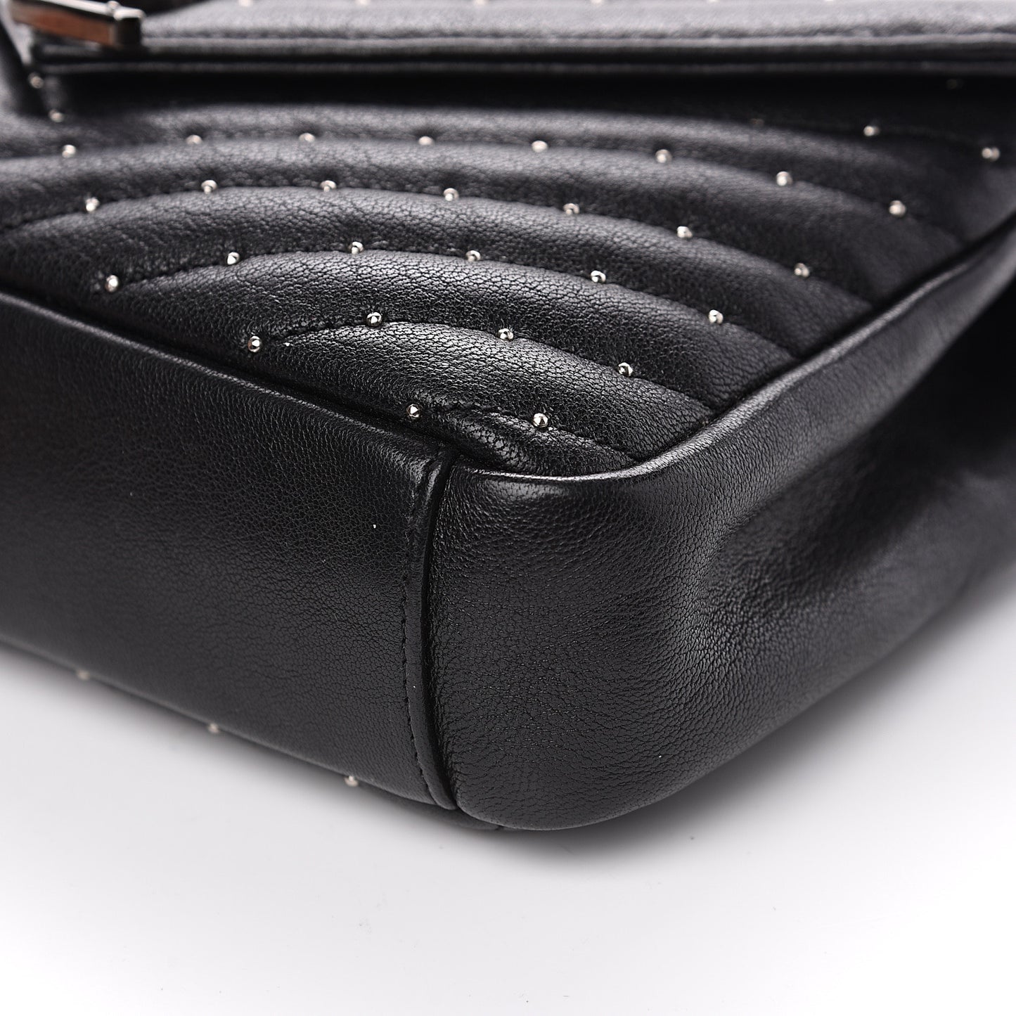 Lambskin Matelasse Chevron Studded Monogram Medium College Bag Black