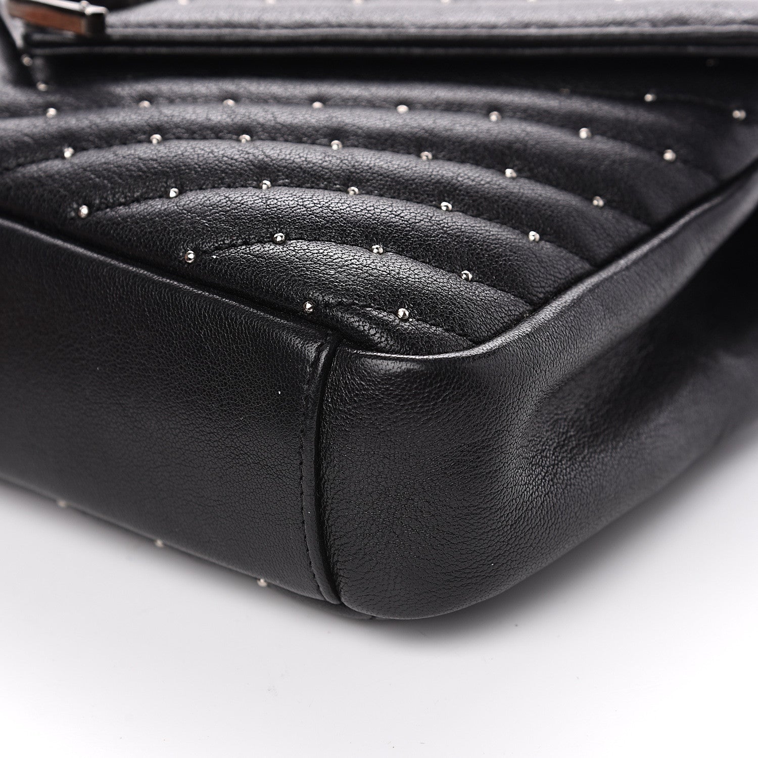 Saint Laurent Lambskin Matelasse Chevron Studded Monogram Medium College Bag Black 10 of 14