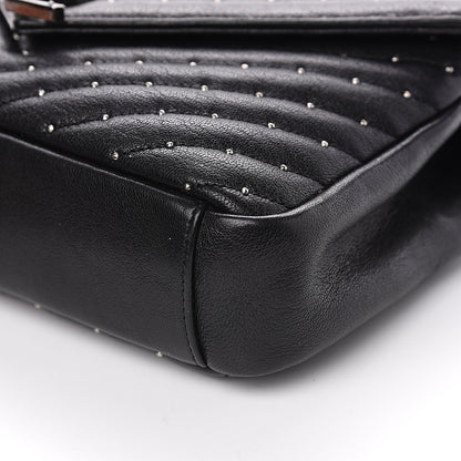 Saint Laurent Lambskin Matelasse Chevron Studded Monogram Medium College Bag Black 10 of 14
