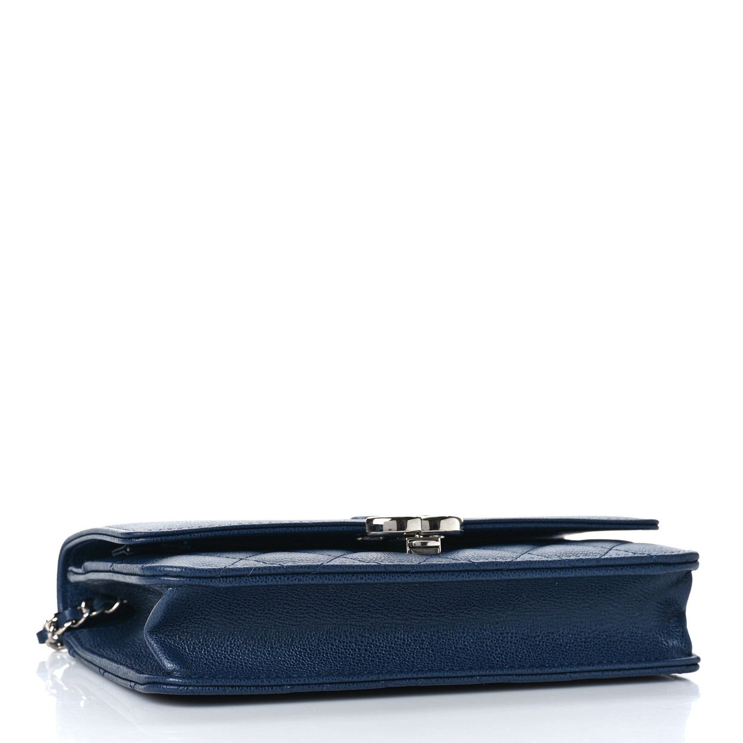 Grained Calfskin Quilted CC Box Wallet On Chain WOC Navy