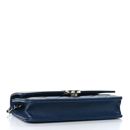 Chanel Grained Calfskin Quilted CC Box Wallet On Chain WOC Navy 4 of 11