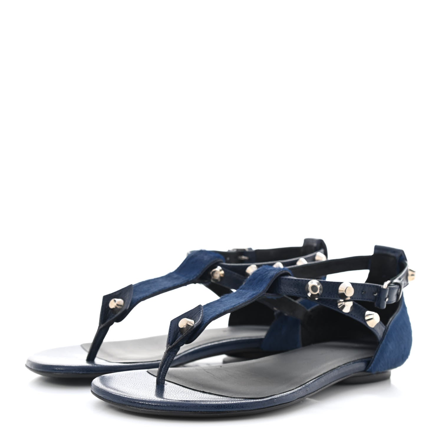 Balenciaga Agneau Pony Hair Studded Thong Sandals 36 Blue 3 of 9