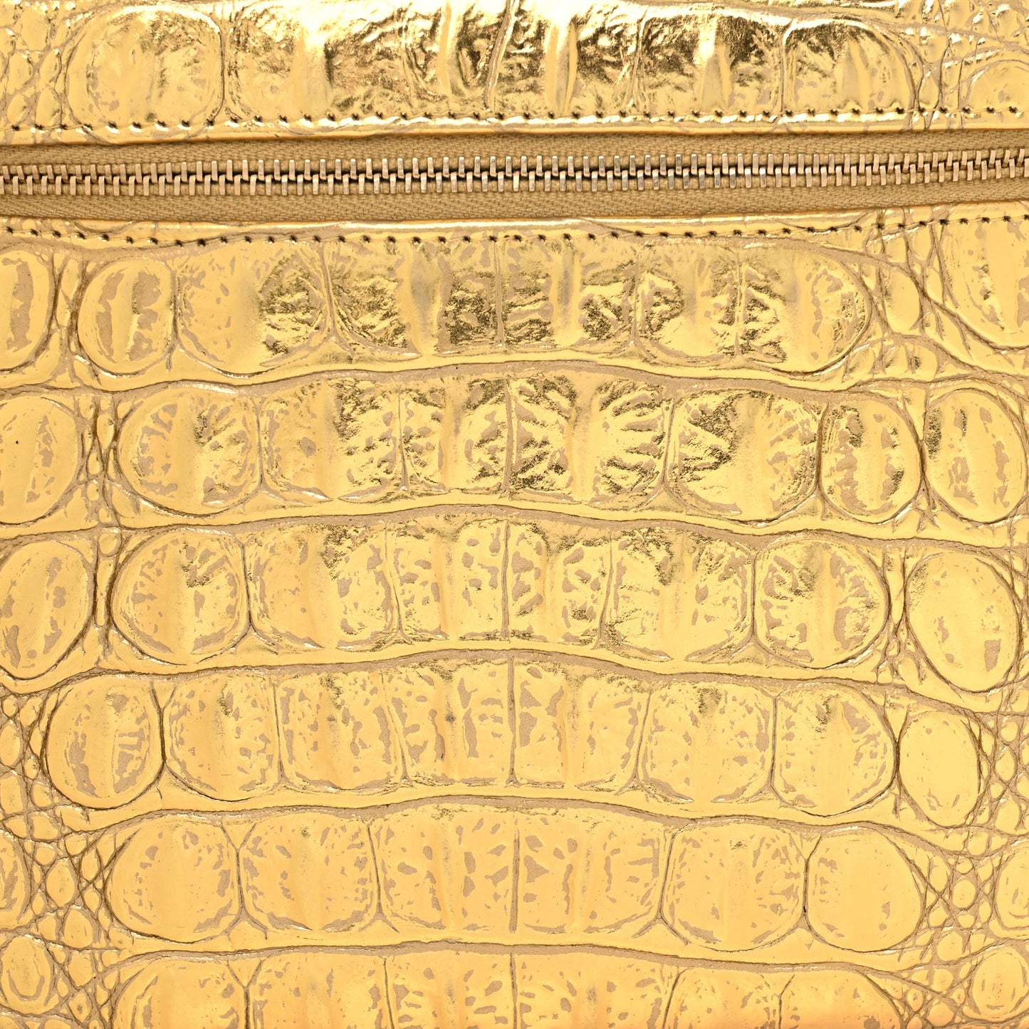 Metallic Calfskin Crocodile Embossed Cocodile Top Handle Vanity Gold