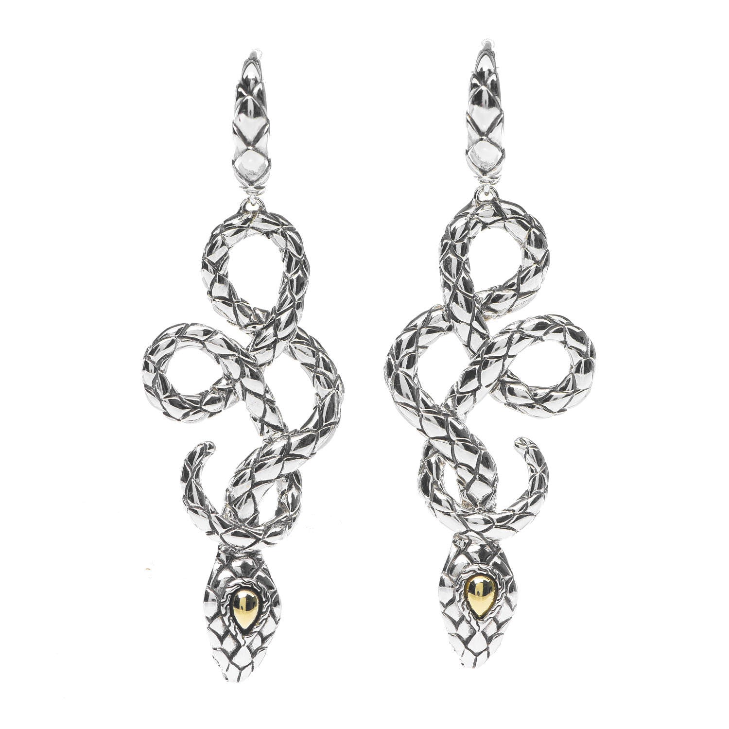 John Hardy Sterling Silver 18K Yellow Gold Legends Cobra Drop Earrings 1 of 3