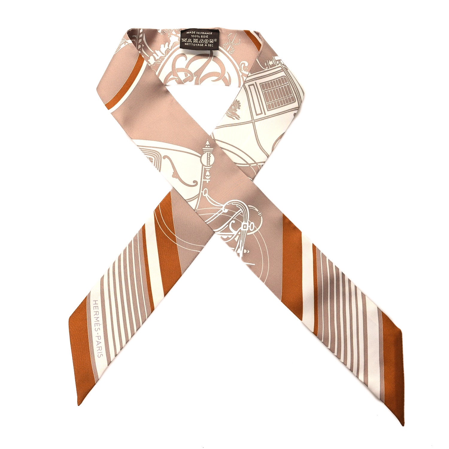 Hermes Silk Ex-Libris Twilly Beige White Caramel 1 of 4