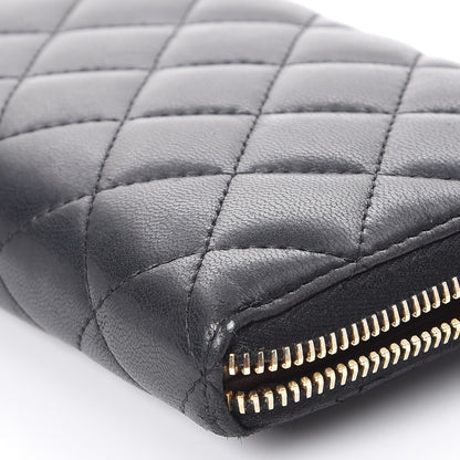 Chanel Lambskin Quilted Large Gusset Zip Around Wallet Black 14 of 15