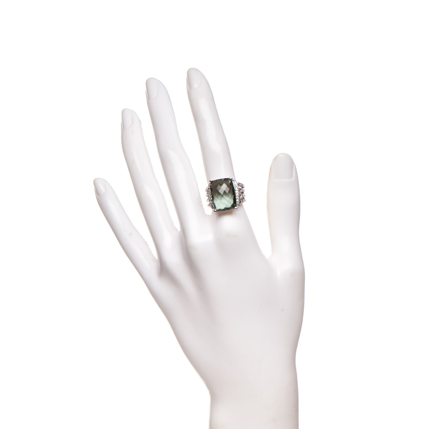 Sterling Silver Diamond Prasiolite 16mm Wheaton Ring 51 5.75