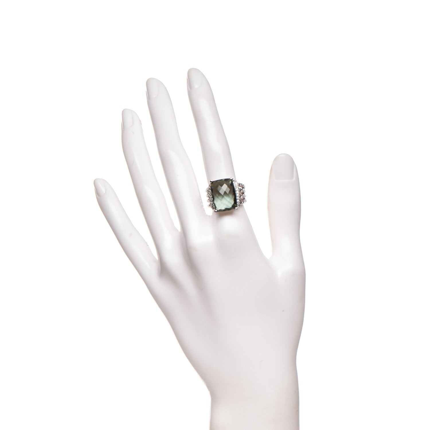 David Yurman Sterling Silver Diamond Prasiolite 16mm Wheaton Ring 51 5.75 2 of 5