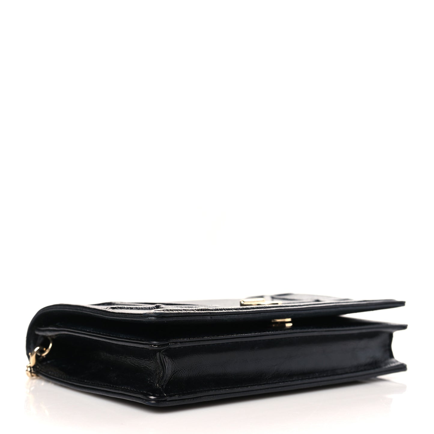 Crinkled Calfskin Diorama Wallet on Chain Pouch Black