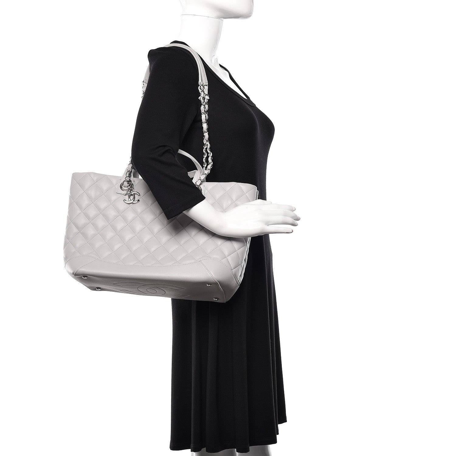 Chanel Calfskin Quilted Small Easy Shopping Tote Grey 2 of 13