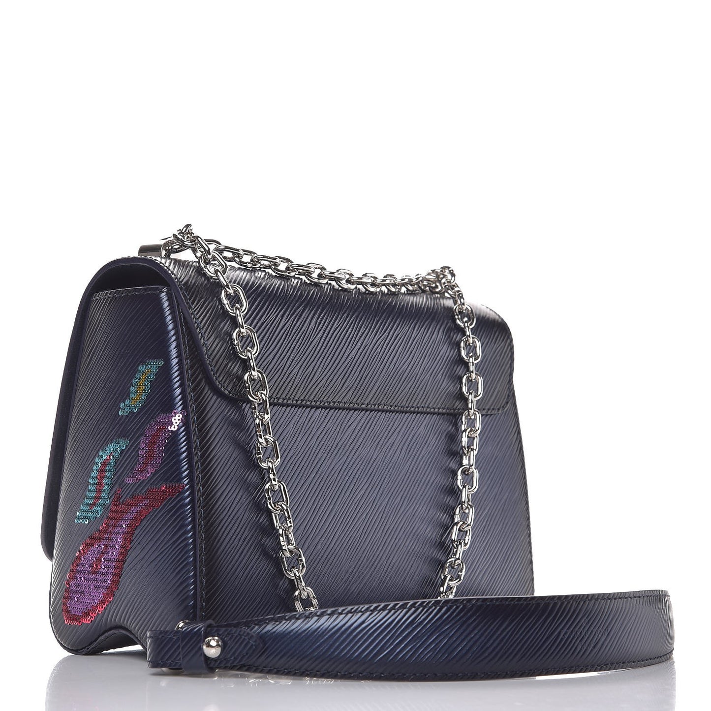 Epi Sequins Flame Twist Shoulder Bag MM Blue Nuit