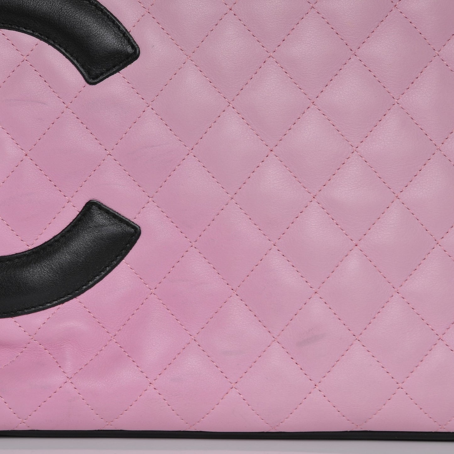 Calfskin Quilted Large Cambon Tote Pink Black