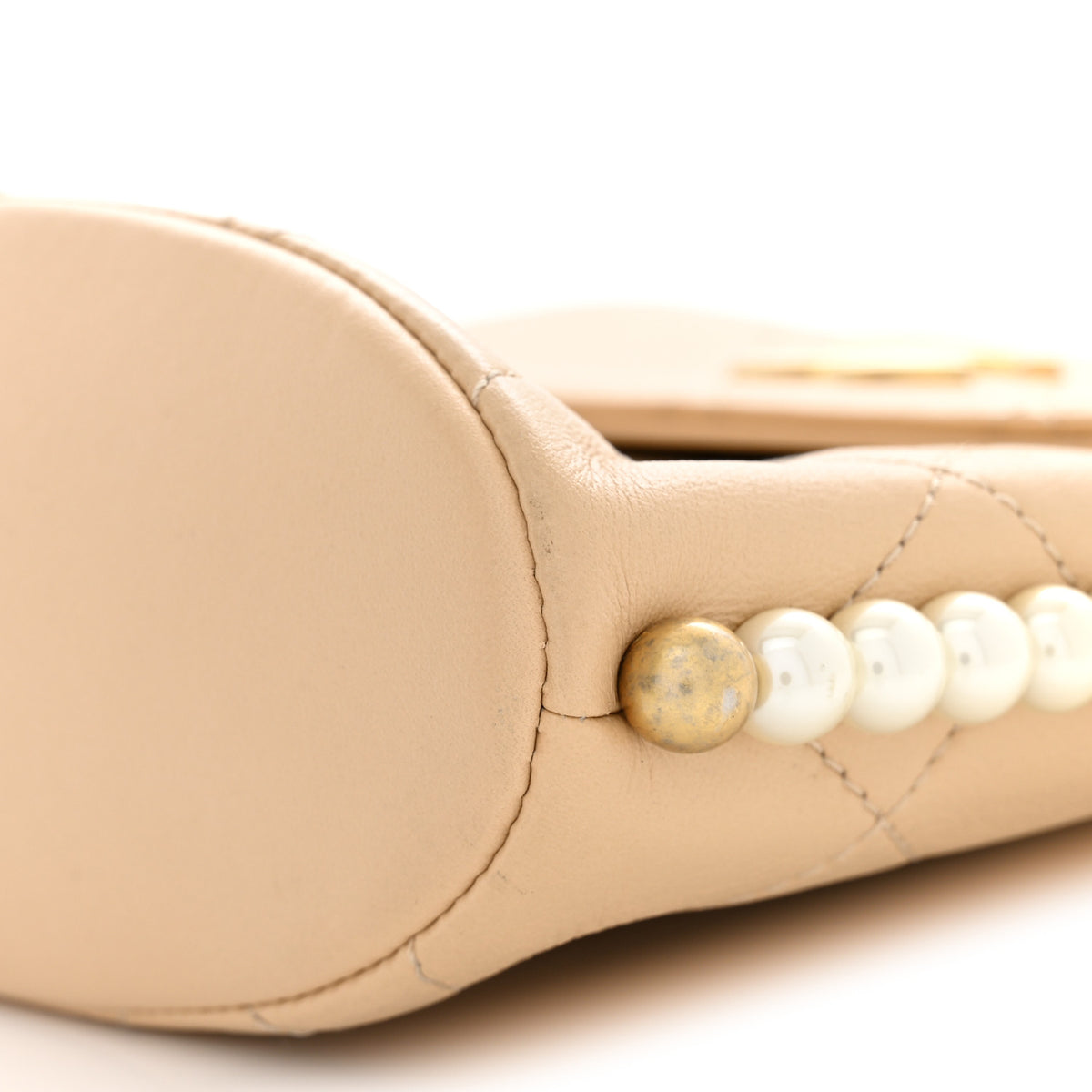 Calfskin Quilted Pearl Small About Pearls Hobo Bag Beige