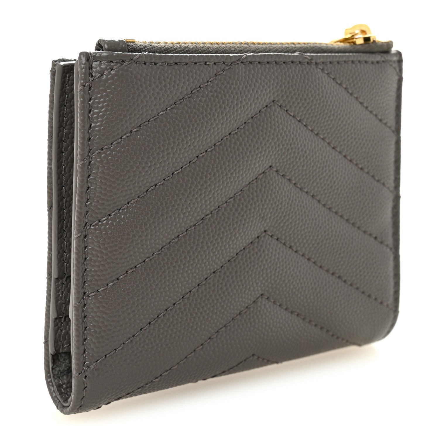 Saint Laurent Grain De Poudre Matelasse Chevron Monogram Zipped Card Case Tech Fog 3 of 7