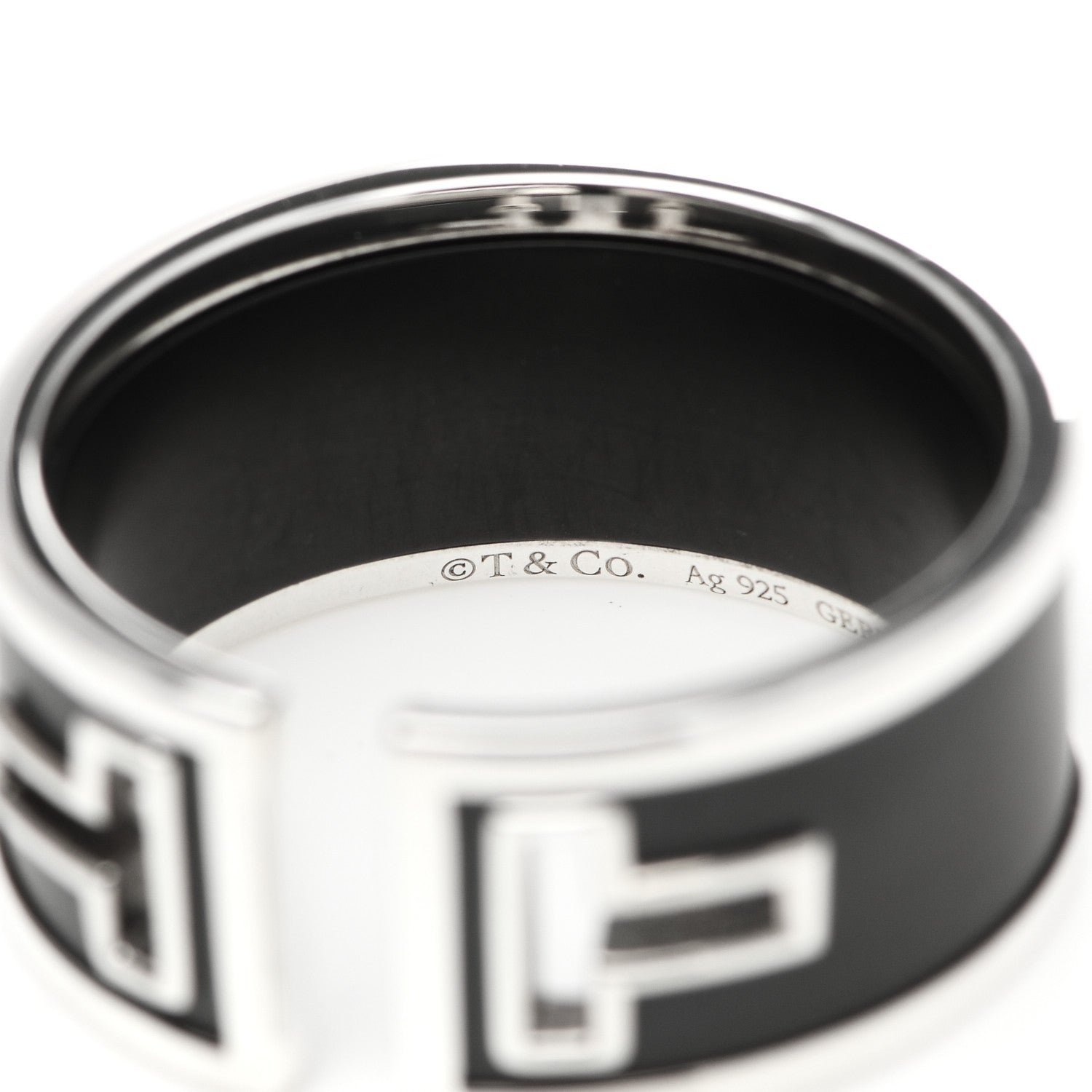 Tiffany Sterling Silver Black Ceramic T Cutout Ring 63 10.25 4 of 5