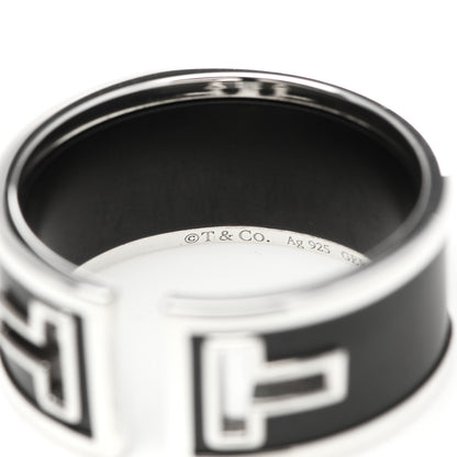 Tiffany Sterling Silver Black Ceramic T Cutout Ring 63 10.25 4 of 5