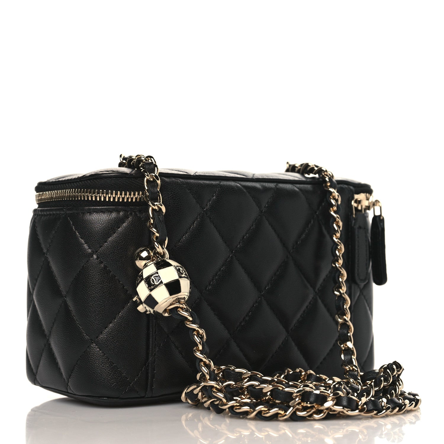 Chanel Lambskin Quilted Small Pearl Crush Vanity Case With Chain Black 3 of 10