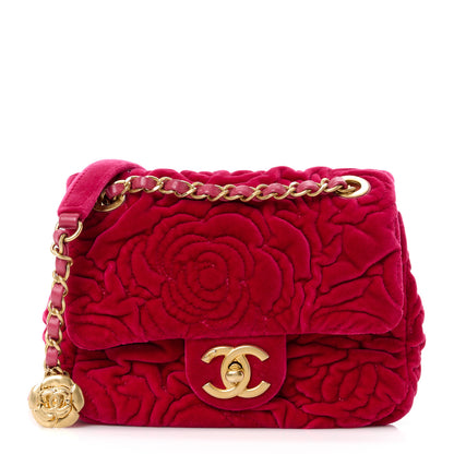 Chanel Velvet Camellia Embossed Mini Square Flap Fushia 1 of 12