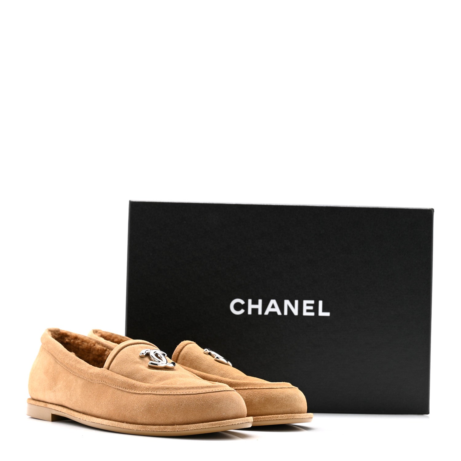 Chanel Suede Calfskin CC Loafers 38.5 Dark Beige 13 of 13