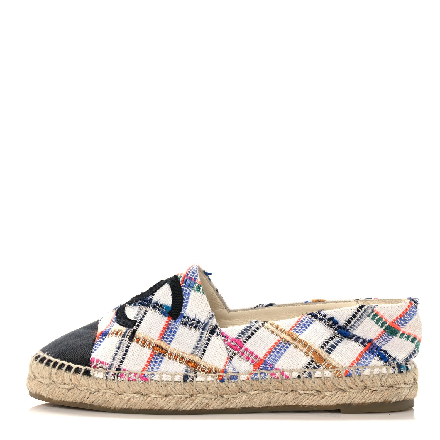 Chanel Tweed Grosgrain CC Espadrilles 39 White Blue Pink Green Black 1 of 8
