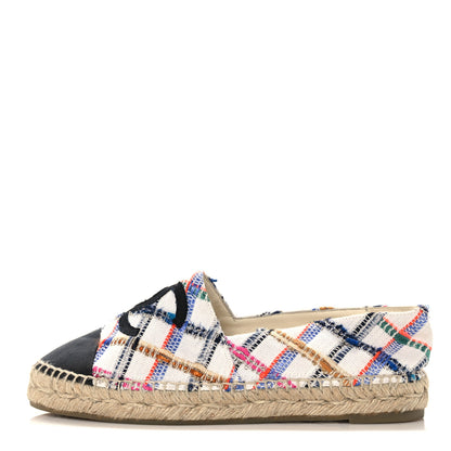 Chanel Tweed Grosgrain CC Espadrilles 39 White Blue Pink Green Black 1 of 8