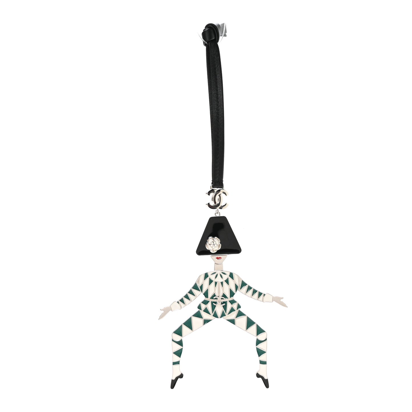 Metal Enamel Harlequin Bag Charm White Green Black