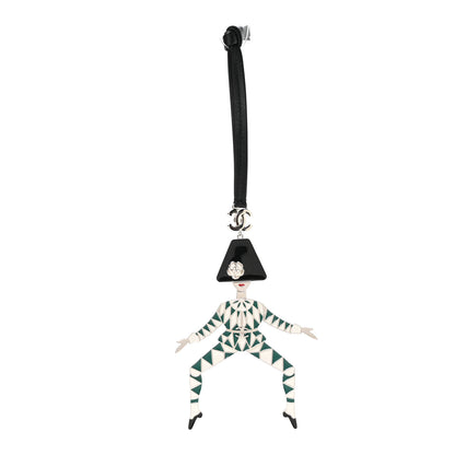 Chanel Metal Enamel Harlequin Bag Charm White Green Black 1 of 3