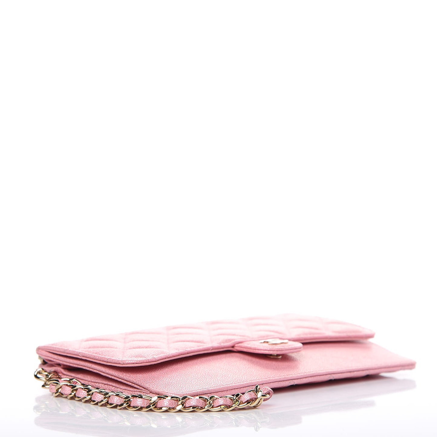 Iridescent Caviar Quilted Classic Pouch With Handle Rose Pink