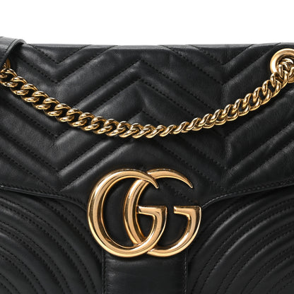 Gucci Calfskin Matelasse Medium GG Marmont Shoulder Bag Black 8 of 10